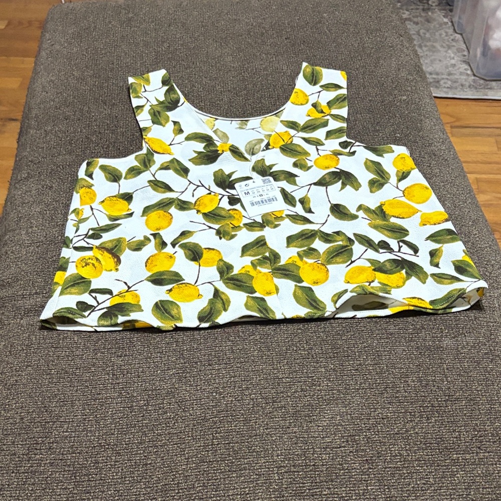 Zara Lemon Pattern Tank Top - White and Yellow